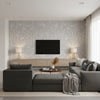 Poème D'amour Grey | Boråstapeter Wallcovering - Living Room Visualization (AI-generated, may not be to scale. Verify pattern scale with product specifications.)