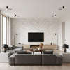 Bladranker Natural | Boråstapeter Wallcovering - Living Room Visualization (AI-generated, may not be to scale. Verify pattern scale with product specifications.)