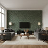 Wild Ferns Spruce, Green | Boråstapeter Wallcovering - Living Room Visualization (AI-generated, may not be to scale. Verify pattern scale with product specifications.)