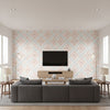 Nyborg Tile Blue and Red | Boråstapeter Wallcovering - Living Room Visualization (AI-generated, may not be to scale. Verify pattern scale with product specifications.)