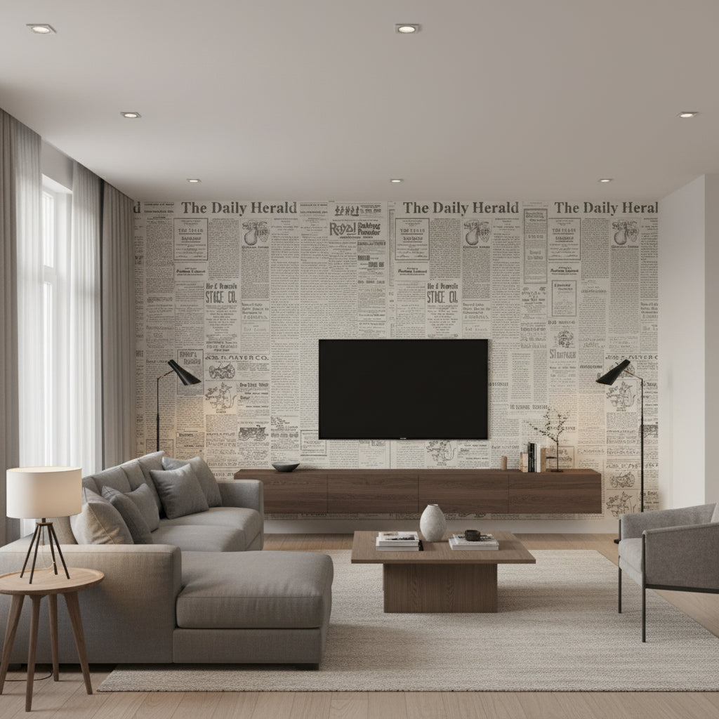 Tasha Gray & Black Multi | Jeffrey Stevens - Living Room Visualization (AI-generated, may not be to scale. Verify pattern scale with product specifications.)