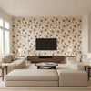 Helen Red & Beige Multi | Jeffrey Stevens - Living Room Visualization (AI-generated, may not be to scale. Verify pattern scale with product specifications.)