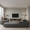 Cress Mid Gray Concrete Gray Wallcovering | Jeffrey Stevens - Living Room Visualization (AI-generated, may not be to scale. Verify pattern scale with product specifications.)
