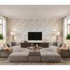 Nouvel White & Black Multi | Jeffrey Stevens - Living Room Visualization (AI-generated, may not be to scale. Verify pattern scale with product specifications.)