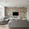 Gabrielle Rose Garden Cream & Blush Wallcovering | Jeffrey Stevens - Living Room Visualization (AI-generated, may not be to scale. Verify pattern scale with product specifications.)