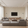 Teresa Tan Tribal Cream & Tan Wallcovering | Jeffrey Stevens - Living Room Visualization (AI-generated, may not be to scale. Verify pattern scale with product specifications.)