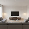 Sherman Shirting Cream & Sand Wallcovering | Jeffrey Stevens - Living Room Visualization (AI-generated, may not be to scale. Verify pattern scale with product specifications.)