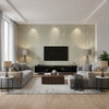 First Impression Cream | Architectural Wallcoverings - Living Room Visualization (AI-generated, may not be to scale. Verify pattern scale with product specifications.)