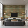 Wash Cork Green Brown | Architectural Wallcoverings - Living Room Visualization (AI-generated, may not be to scale. Verify pattern scale with product specifications.)