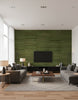 Wash Cork Green | Architectural Wallcoverings - Living Room Visualization (AI-generated, may not be to scale. Verify pattern scale with product specifications.)