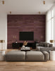 Wash Cork Burgundy | Architectural Wallcoverings - Living Room Visualization (AI-generated, may not be to scale. Verify pattern scale with product specifications.)