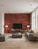 Wash Cork Red | Architectural Wallcoverings - Living Room Visualization (AI-generated, may not be to scale. Verify pattern scale with product specifications.)