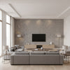 Quercus Taupe | Architectural Wallcoverings - Living Room Visualization (AI-generated, may not be to scale. Verify pattern scale with product specifications.)