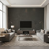 Quercus Charcoal | Architectural Wallcoverings - Living Room Visualization (AI-generated, may not be to scale. Verify pattern scale with product specifications.)