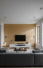 Cyrus Weave Linen Natural | Architectural Wallcoverings - Living Room Visualization (AI-generated, may not be to scale. Verify pattern scale with product specifications.)