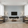 Cyrus Weave Navy | Architectural Wallcoverings - Living Room Visualization (AI-generated, may not be to scale. Verify pattern scale with product specifications.)