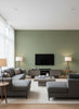 Kilika Green | Architectural Wallcoverings - Living Room Visualization (AI-generated, may not be to scale. Verify pattern scale with product specifications.)