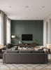 Kilika Deep Green | Architectural Wallcoverings - Living Room Visualization (AI-generated, may not be to scale. Verify pattern scale with product specifications.)