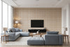 Beach Rye Weave Natural | Architectural Wallcoverings - Living Room Visualization (AI-generated, may not be to scale. Verify pattern scale with product specifications.)