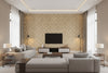 Beveled Raffia Natural | Architectural Wallcoverings - Living Room Visualization (AI-generated, may not be to scale. Verify pattern scale with product specifications.)