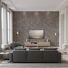 Beveled Sisal Grey Taupe | Architectural Wallcoverings - Living Room Visualization (AI-generated, may not be to scale. Verify pattern scale with product specifications.)