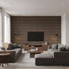 Pulp And Plaid Brown | Architectural Wallcoverings - Living Room Visualization (AI-generated, may not be to scale. Verify pattern scale with product specifications.)