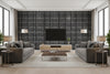 Pulp And Plaid Grey | Architectural Wallcoverings - Living Room Visualization (AI-generated, may not be to scale. Verify pattern scale with product specifications.)