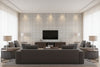Pulp And Plaid White Gold | Architectural Wallcoverings - Living Room Visualization (AI-generated, may not be to scale. Verify pattern scale with product specifications.)