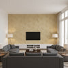 Woven Wood Gold | Architectural Wallcoverings - Living Room Visualization (AI-generated, may not be to scale. Verify pattern scale with product specifications.)