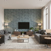 Woven Wood Aqua | Architectural Wallcoverings - Living Room Visualization (AI-generated, may not be to scale. Verify pattern scale with product specifications.)