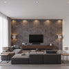 Woven Wood Deep Taupe | Architectural Wallcoverings - Living Room Visualization (AI-generated, may not be to scale. Verify pattern scale with product specifications.)
