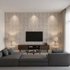 Esplanade Mocha | Stacy Garcia | Architectural Wallcoverings - Living Room Visualization (AI-generated, may not be to scale. Verify pattern scale with product specifications.)