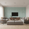 Minetta Seaglass | Stacy Garcia | Architectural Wallcoverings - Living Room Visualization (AI-generated, may not be to scale. Verify pattern scale with product specifications.)