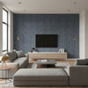 Minetta Navy | Stacy Garcia | Architectural Wallcoverings - Living Room Visualization (AI-generated, may not be to scale. Verify pattern scale with product specifications.)