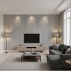 Minetta Cement | Stacy Garcia | Architectural Wallcoverings - Living Room Visualization (AI-generated, may not be to scale. Verify pattern scale with product specifications.)