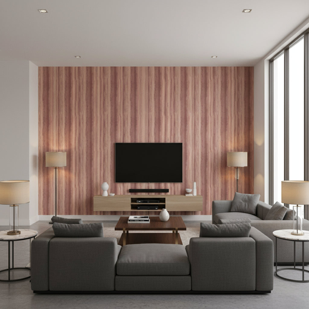 Whispering Waves Caribbean | Architectural Wallcoverings - Living Room Visualization (AI-generated, may not be to scale. Verify pattern scale with product specifications.)