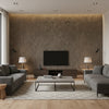 Jensen Cedar | Architectural Wallcoverings - Living Room Visualization (AI-generated, may not be to scale. Verify pattern scale with product specifications.)