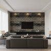 Sandscape Metal | Architectural Wallcoverings - Living Room Visualization (AI-generated, may not be to scale. Verify pattern scale with product specifications.)