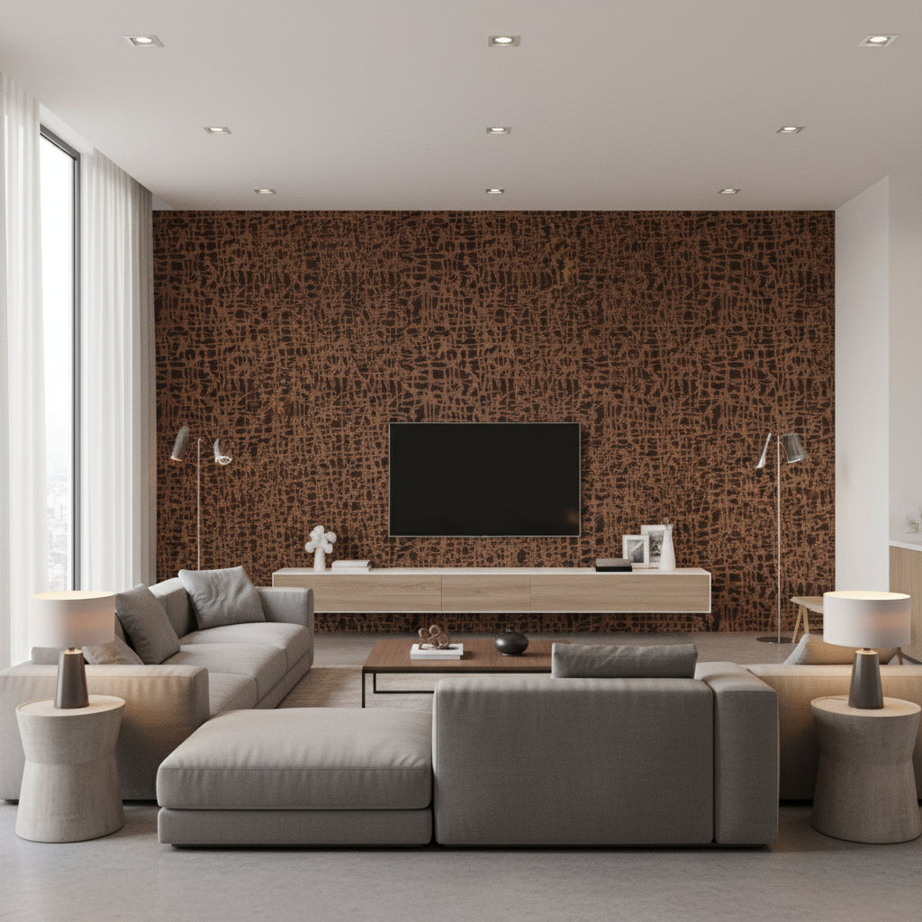 Wallcovering | Architectural Wallcoverings - Living Room Visualization (AI-generated, may not be to scale. Verify pattern scale with product specifications.)