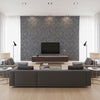 Encompass Ovation | Architectural Wallcoverings - Living Room Visualization (AI-generated, may not be to scale. Verify pattern scale with product specifications.)