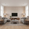 Encompass Romance | Architectural Wallcoverings - Living Room Visualization (AI-generated, may not be to scale. Verify pattern scale with product specifications.)