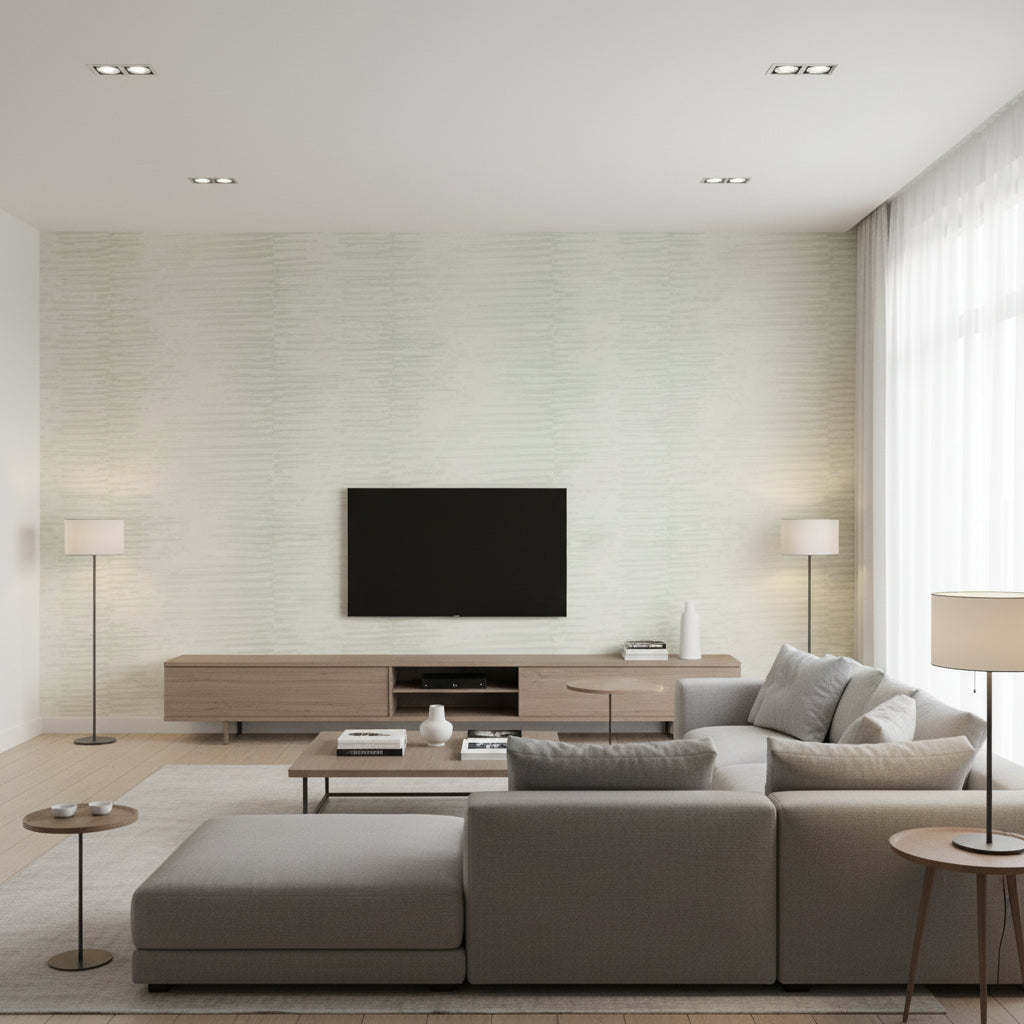 On Water Tidal Pool | Architectural Wallcoverings - Living Room Visualization (AI-generated, may not be to scale. Verify pattern scale with product specifications.)
