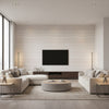 Rammed Earth Universe | Architectural Wallcoverings - Living Room Visualization (AI-generated, may not be to scale. Verify pattern scale with product specifications.)