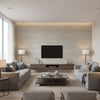 Rammed Earth Tide | Architectural Wallcoverings - Living Room Visualization (AI-generated, may not be to scale. Verify pattern scale with product specifications.)