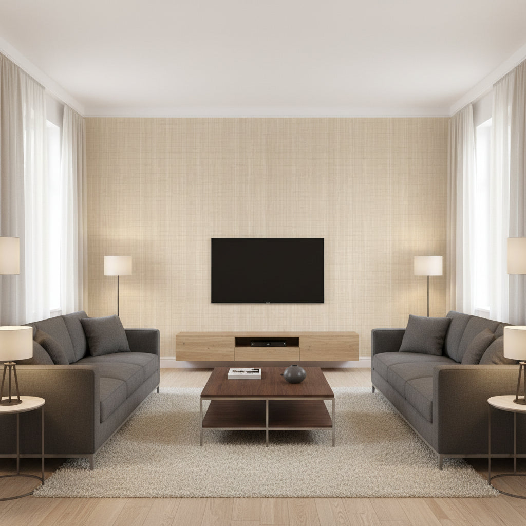 Hariri Maru | Architectural Wallcoverings - Living Room Visualization (AI-generated, may not be to scale. Verify pattern scale with product specifications.)
