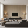 Hariri Pamba Beige | Architectural Wallcoverings - Living Room Visualization (AI-generated, may not be to scale. Verify pattern scale with product specifications.)