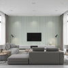 Hariri Stripe Tamu Stripe Light Gray | Architectural Wallcoverings - Living Room Visualization (AI-generated, may not be to scale. Verify pattern scale with product specifications.)