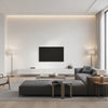 Hariri Stripe Kata Stripe White | Architectural Wallcoverings - Living Room Visualization (AI-generated, may not be to scale. Verify pattern scale with product specifications.)