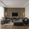 Trail Core Brown | Architectural Wallcoverings - Living Room Visualization (AI-generated, may not be to scale. Verify pattern scale with product specifications.)