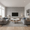 Rake Ishi Gray | Architectural Wallcoverings - Living Room Visualization (AI-generated, may not be to scale. Verify pattern scale with product specifications.)